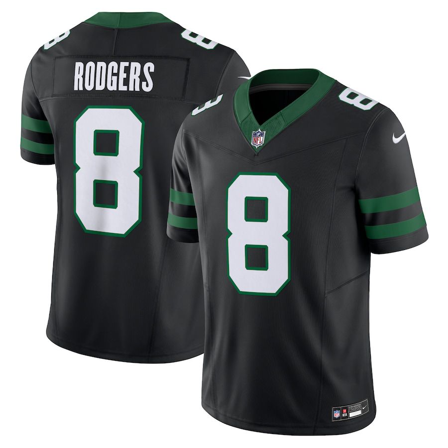 Men New York Jets #8 Aaron Rodgers Nike Legacy Black Alternate Vapor F.U.S.E. Limited NFL Jersey